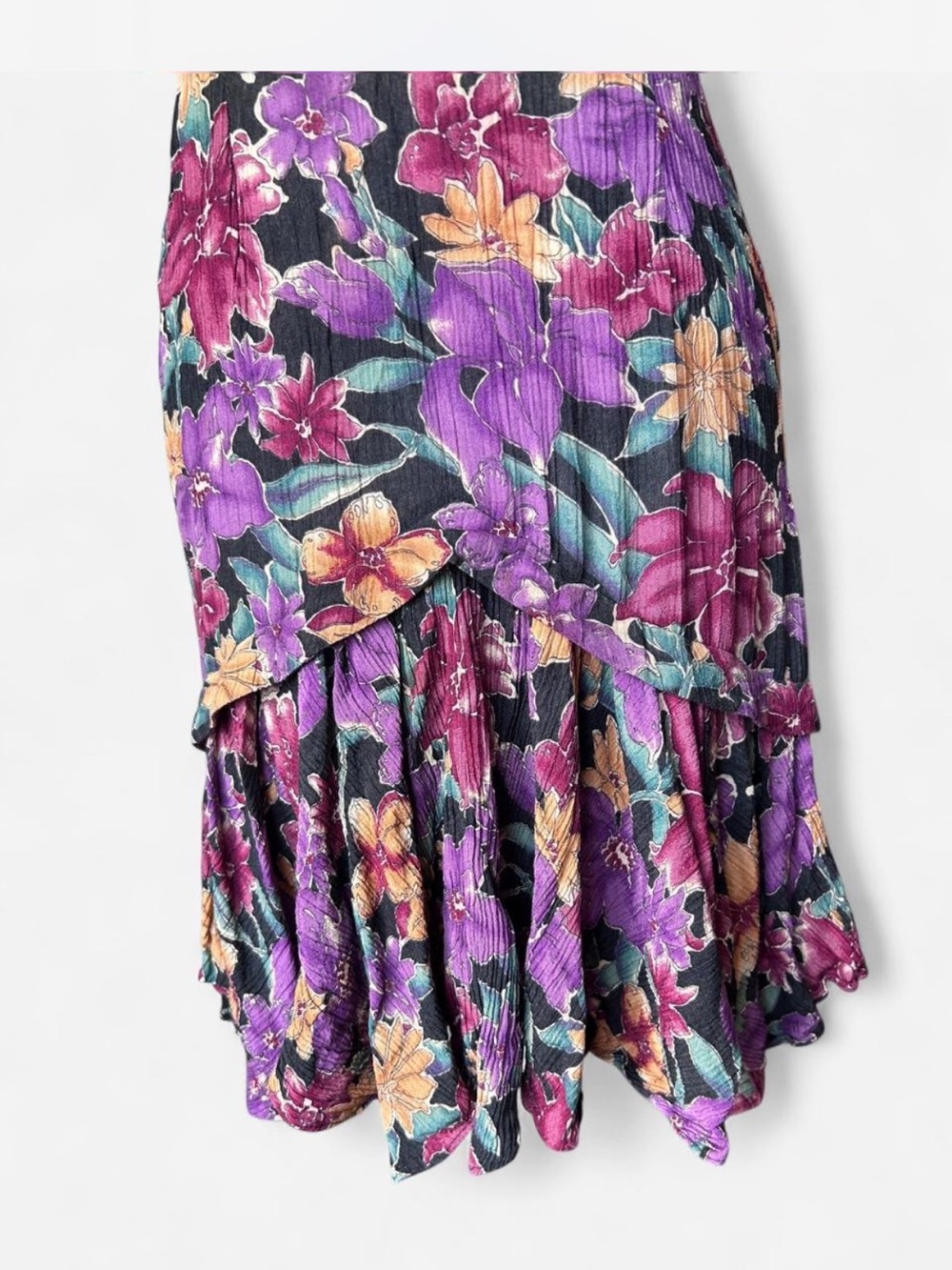 VINTAGE 80s/90s Ansley Floral Plissé Ruffle Dress - Picture 3 of 7